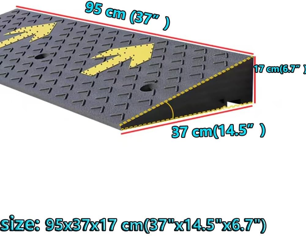 Heavy Duty Cars Curb Ramps, 2' 5' 7' Rise Wheelchair Ramp, Portable Rubber Driveway Ramps Threshold Ramp for Doorway Sidewalk Garage Warehouse(95x37x17 cm(37'x14.5'x6.7'))