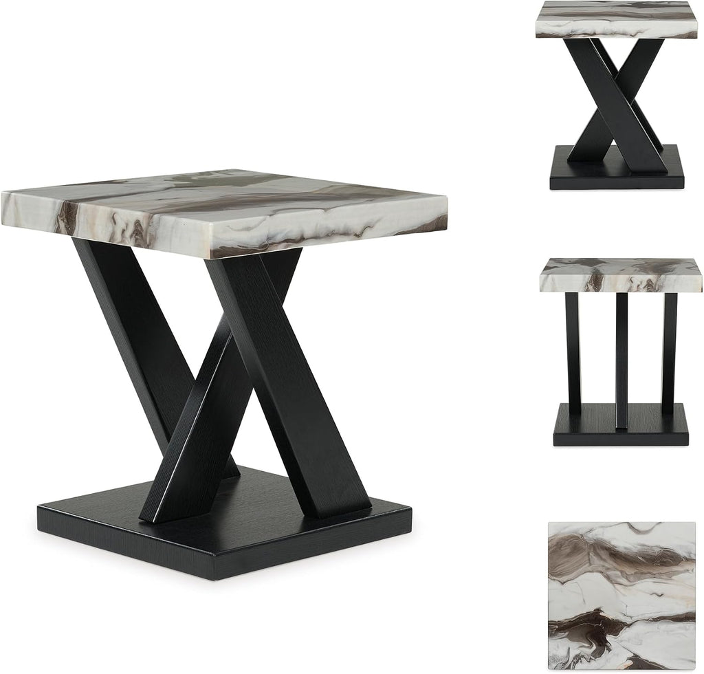 Signature Design by Ashley Cendill Contemporary Faux Marble Table with Casters, Set of 3, White & Black