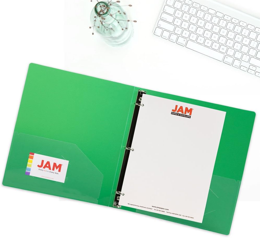 JAM PAPER Plastic 1 inch Binders - Green 3 Ring Binder - Bulk 24/Pack