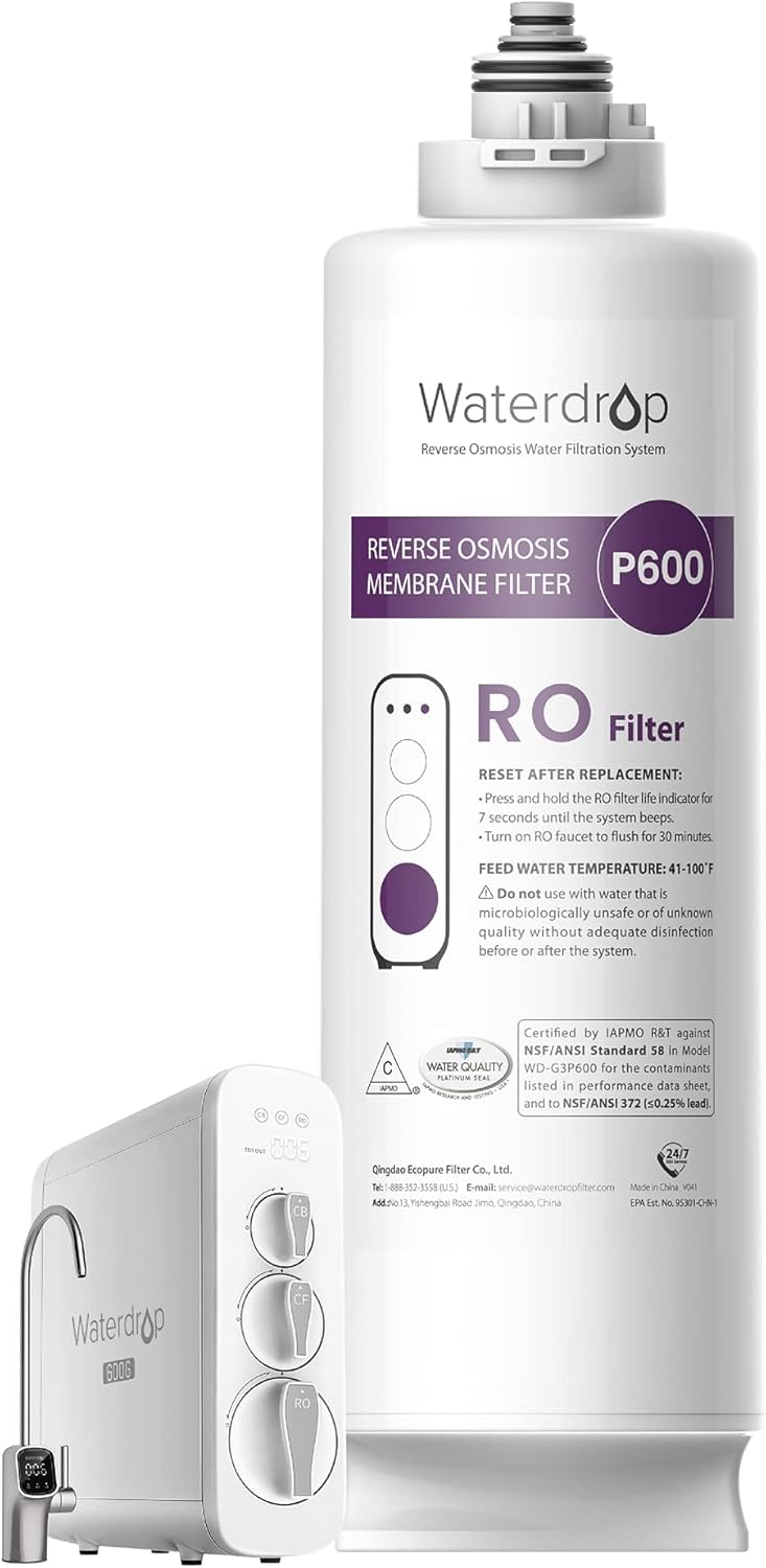 Waterdrop G3P600-RO Filter, Replacement for Waterdrop G3P600 Undersink Reverse Osmosis System, 2-year Lifetime