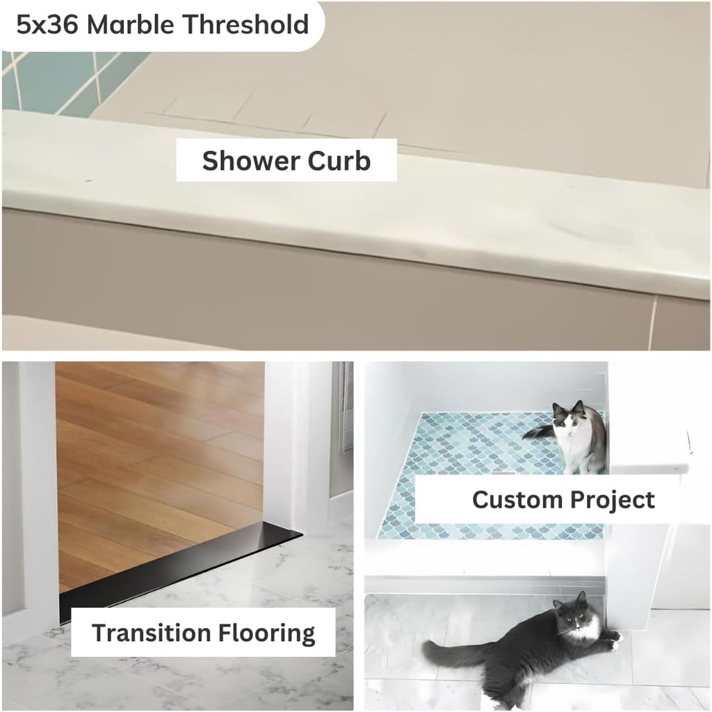 Tenedos 5x36 Engineered Marble Threshold Saddle Beveled Edges Polished Tile for Doorway Shower Curb Bathroom Flooring (Pure White)