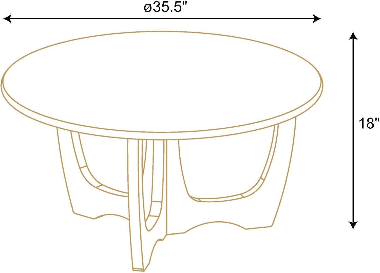 FINECASA Wooden Round Coffee Table, Curved Leg, Furniture, Accent Couch, Coffee Table for Livingroom, Round Wood Table, 36 x 18 Inches, Natural