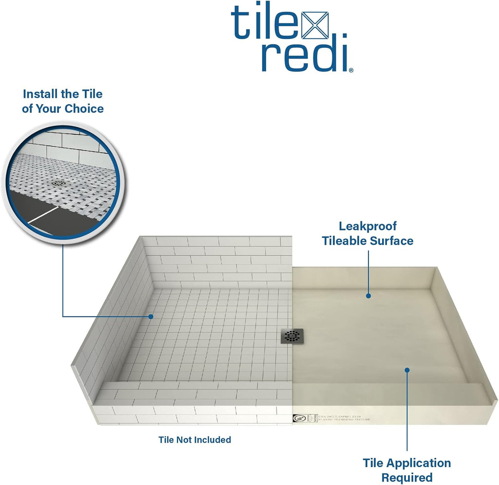 Tile Redi USAP3648C-SCSQMVZ Redi Base Shower Pan, 48' W x 36' D with Flashing, Matte Black