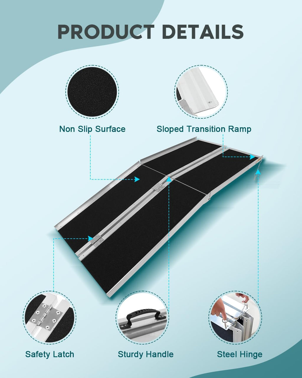 SCITOO 10ft Multifold Wheelchair Ramp Non-Skid for Steps Home Doorways | Multifold Wheelchair Ramp 10ft Non Skid Threshold Ramp Aluminum Foldable Mobility Scooter Ramp