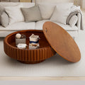 39.37'' Round Drum Coffee Table with Hidden Storage, Modern Fluted Coffee Tables with Solid Wood Veneer, Wooden Circle Center Table for Living Room, Small Spaces, and Apartments, Easy Assembly