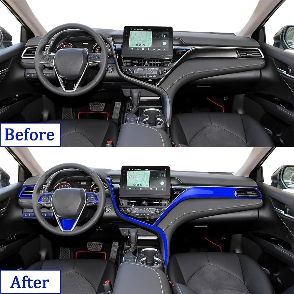 for Toyota Camry LE SE XLE XSE 2021 2022 2023 Models Blue Plastics ABS Full Set of Car Interiors Instrument Panel Center Console Trim Air Outlet Steering Wheel Cover Car Accessories 9pcs