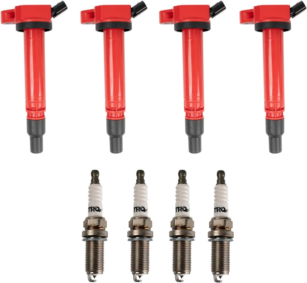 TRQ Ignition Coil & Spark Plug Kit 8 Piece Iridium Spark Plugs Compatible with 2009-2019 Toyota Camry Highlander RAV4 Venza Avalon Sienna 2011-2016 Scion tC 2013-2019 Lexus ES300h NX300h