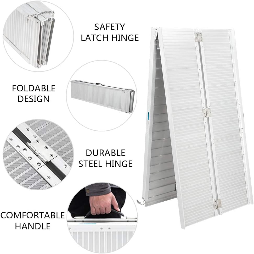 10FT Wheelchair Ramp w/Carrying Handle & Adjustable Supporting Legs, Non-Skid Foldable 10' Mobility Ramp, 600LBS Weight Capacity for Home Steps Stairs Doorways Door Threshold