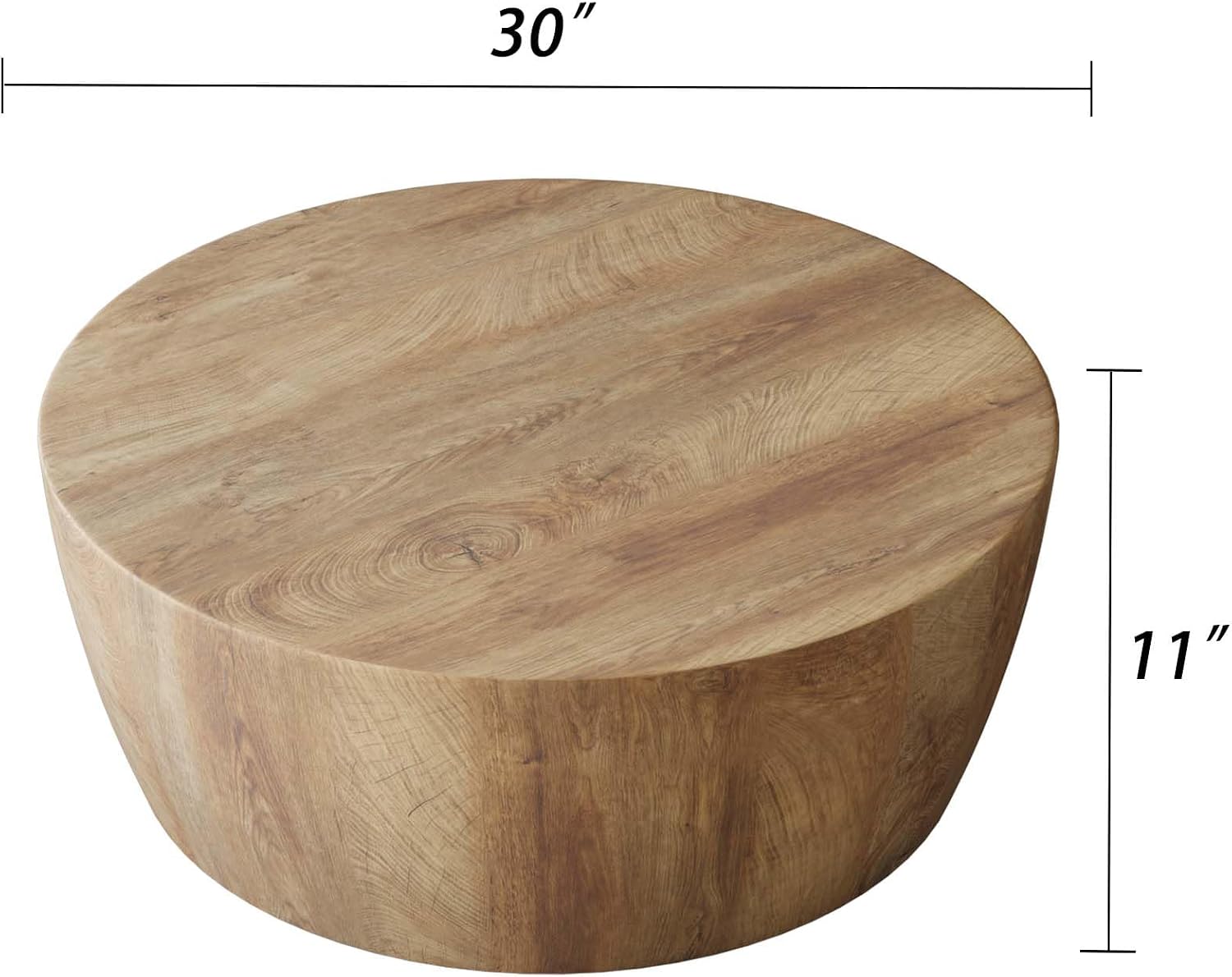 Rustic Drum Coffee Table for Living Room Round Center Table Modern Drum-Shape Wooden Cocktail Table for Home Office - Fully Assembled