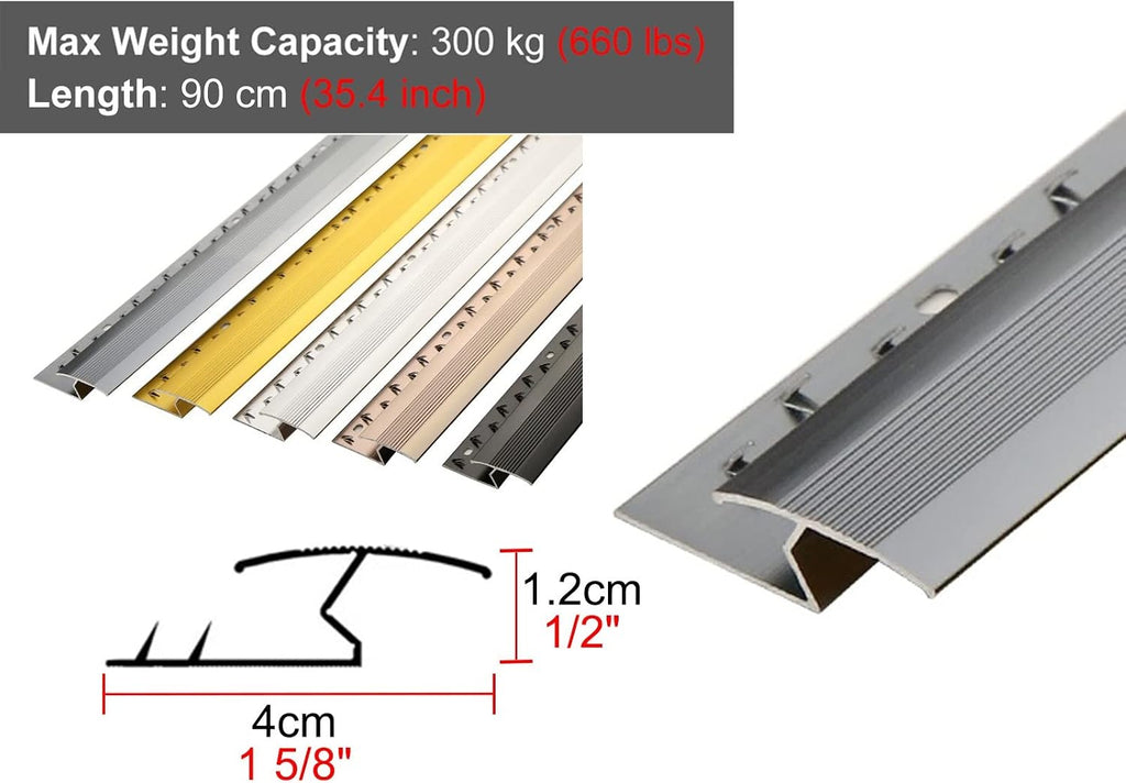 Carpet to Wood Floor Transition Strip - Metal Z Molding Doorway Threshold Edging Trim for Tile and Hardwood Flooring - Cuttable Design for Easy Installation