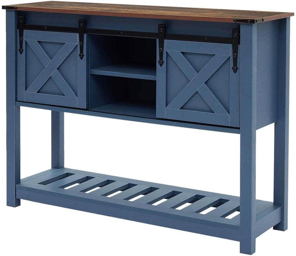Entryway Table with Sliding Barn Doors, 43' Farmhouse Console Table with Storage Shelf, Behind Couch Sofa for Hallway, Entryway, Foyer, Navy Blue