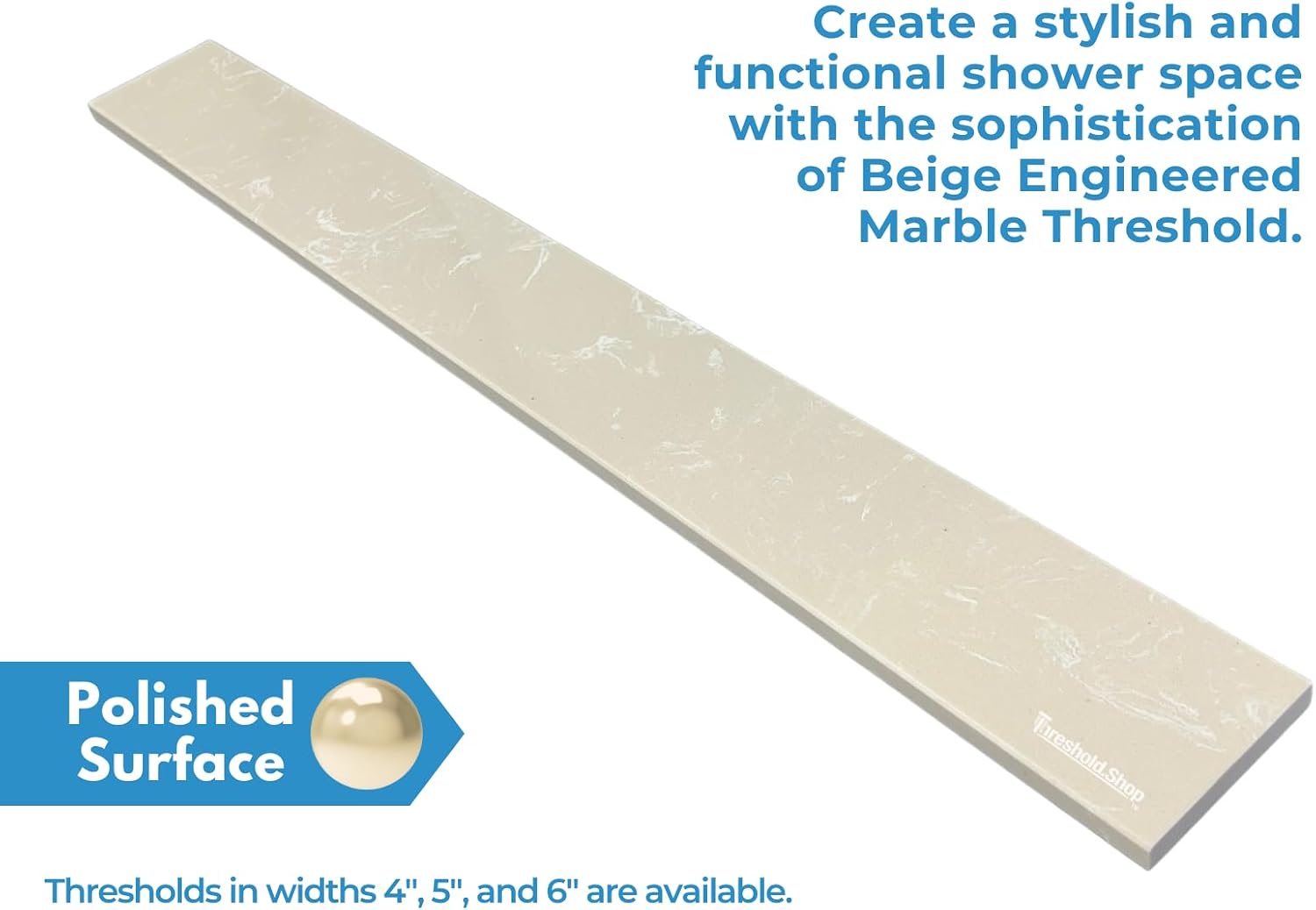 60 inch Shower Curb Top | Beige Engineered Marble Threshold for Schluter Kerdi Board and Tile Redi Shower Pan Systems (5' x 60')