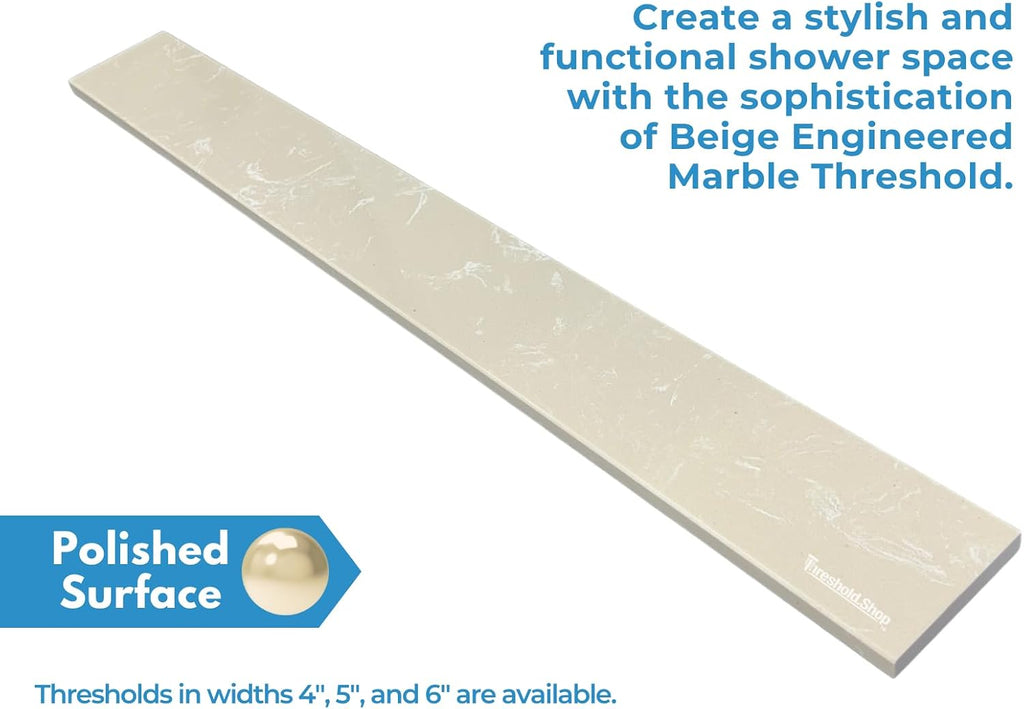60 inch Shower Curb Top | Beige Engineered Marble Threshold for Schluter Kerdi Board and Tile Redi Shower Pan Systems (3' x 60')
