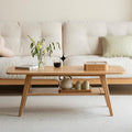 100% Solid Wood Coffee Table for Living Room, 39.37' Mid Century Modern Small Tables with Shelf Storage, 2-Tier Coffee Table with Rounded Corners (Oak Wood Log Color, 39.37' L)