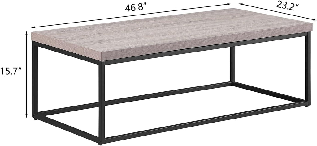 CENSI 47' Industrial Coffee Table, Rustic Grey French Oak Finish, Extra Thick 1.6' Wood Top, Sturdy Metal Frame, Modern Farmhouse Rectangular Cocktail Center Table for Living Room, Easy Assembly