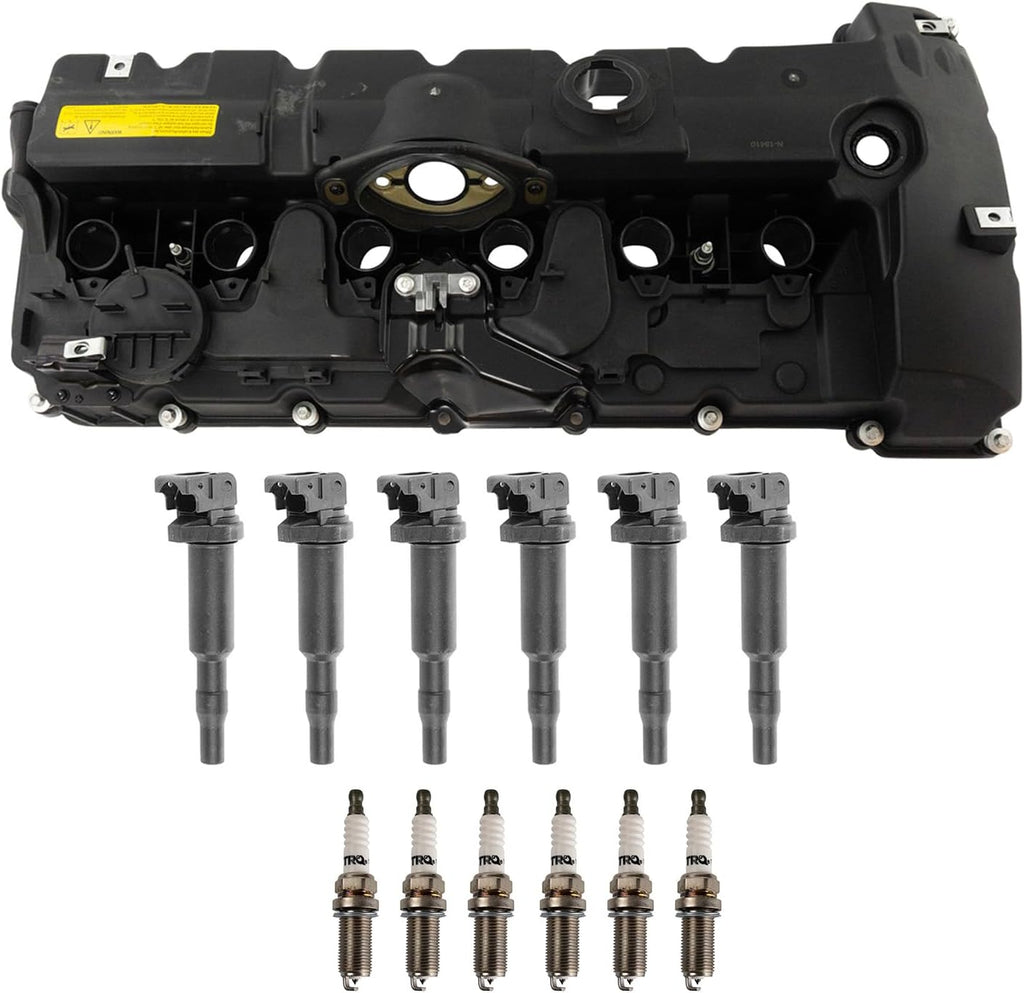 TRQ Ignition Kit Ignition Coil Spark Plugs Valve Cover Compatible with 2010-2013 BMW 128i 328i 328i xDrive 2010-2011 528i 2010 528i xDrive 2010-2012 X3 X5 Z4