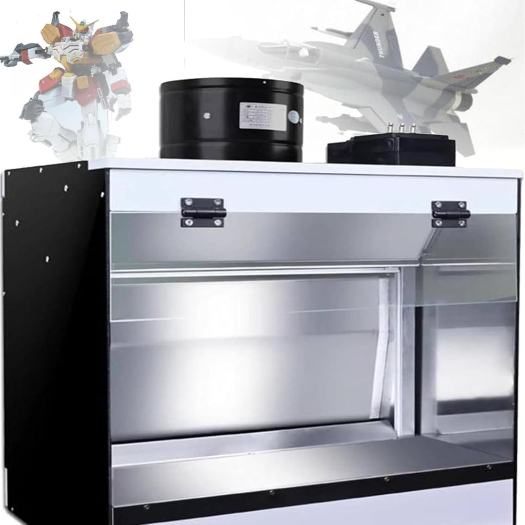 Airbrush Spray Booth with Waterfall, Craft Tabletop Airbrush Booth with Water Curtain Exhaust Air System, LED Lighting, for Cake Model,M