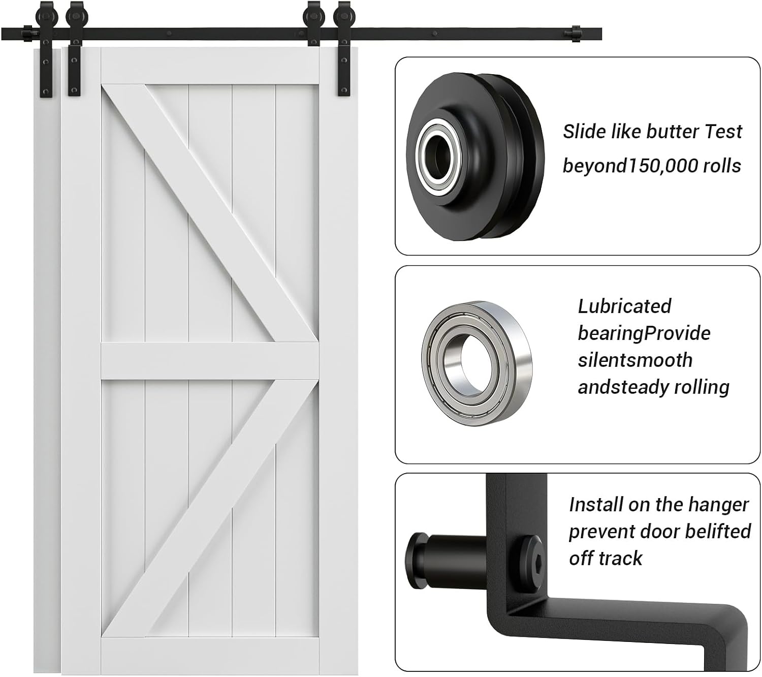 14FT Bypass Sliding Barn Door Hardware Kit, Combination Track Mode Sliding Door Hardware, Double Wooden Doors Use Single Track Bypass Barn Door Hardware (14 Feet)
