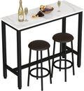 AWQM 47.2' Bar Table Set of 2,Faux Marble Pub Height Table and Chairs Set of 2 with Upholstered Stools,3 Piece Bar Table and Chairs Set Dining Table Set for Living Room,Kitchen,Bar,White & Brown