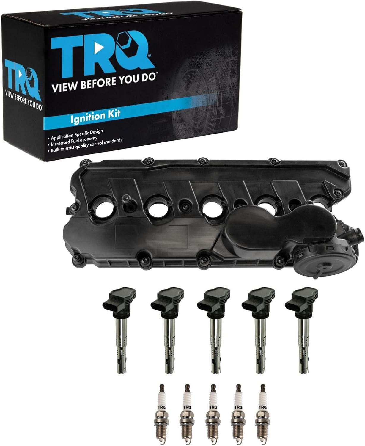 TRQ Ignition Coil and Spark Plug Kit 11 Piece Valve Cover Iridium Spark Plugs Compatible with 2006-2010 Volkswagen Beetle