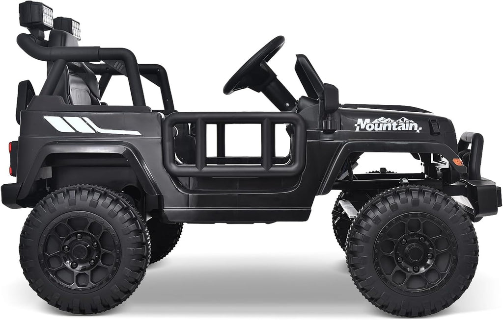 Joywhale 12V Kids Ride on Truck Battery Powered Motorized Car Electric Vehicle for Kids, with Remote Control, 4-Wheel Suspension, LED Lights, Music & FM, Seat Belt, Portable Handle, Black