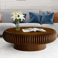 Round Drum Coffee Table Modern Coffee Tables Fluted Coffee Table Circle Center Table Pedestal End Table for Living Room Bedroom(Walnut 39.4in)