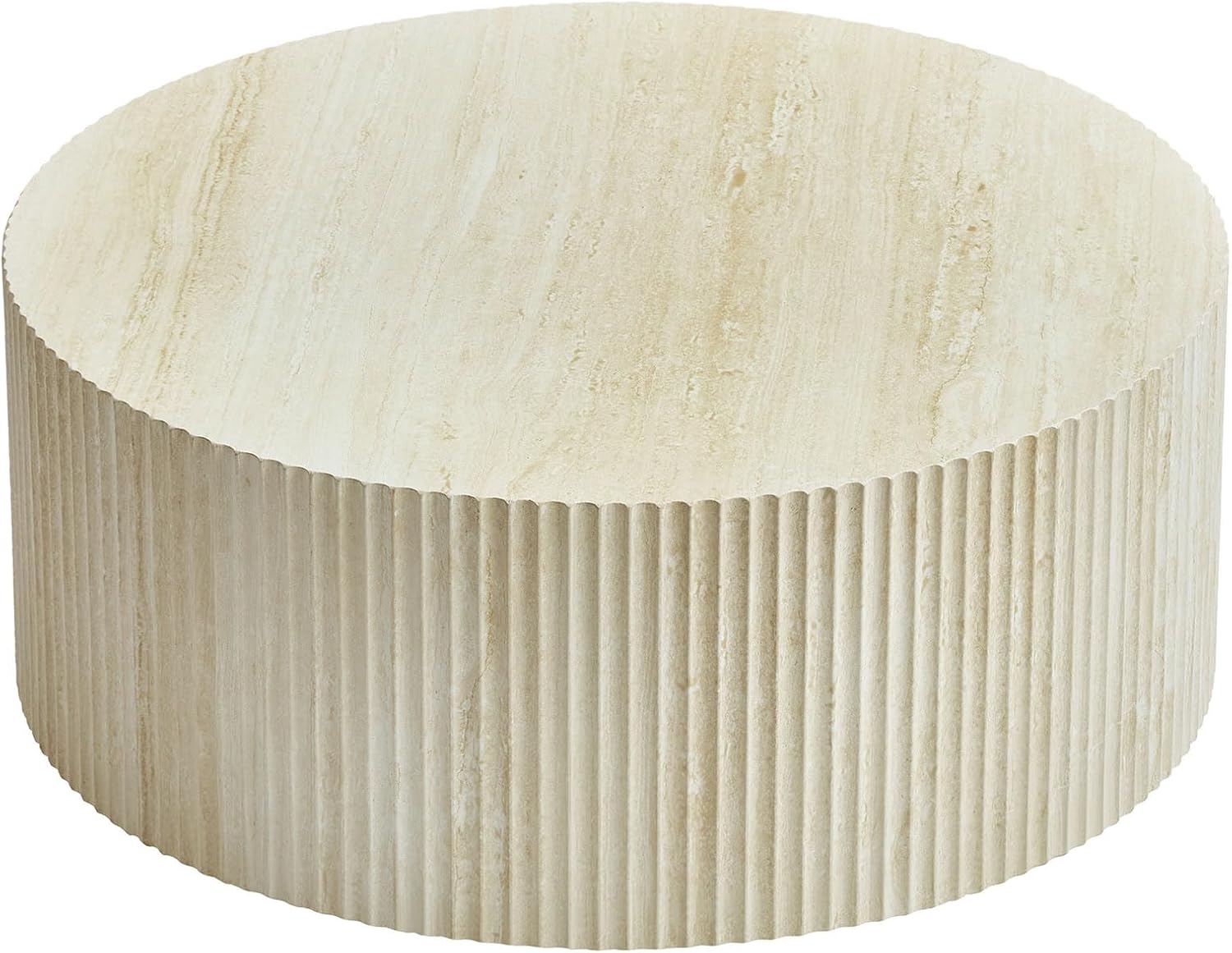 35.43'' Round Fluted Coffee Table Wood Circle Coffee Table for Living Room, Modern Contemporary Style, No Assembly, Beige