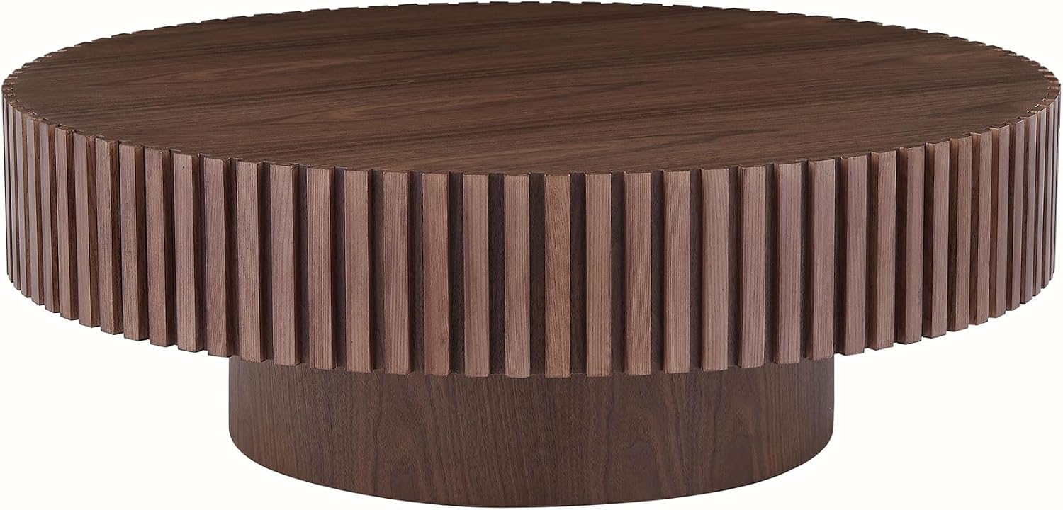 31.5' Round Coffee Table for Living Room, Modern Wooden Coffee Table Circle Center Table with Solid Wood Veneered, Easy Assembly, Walnut