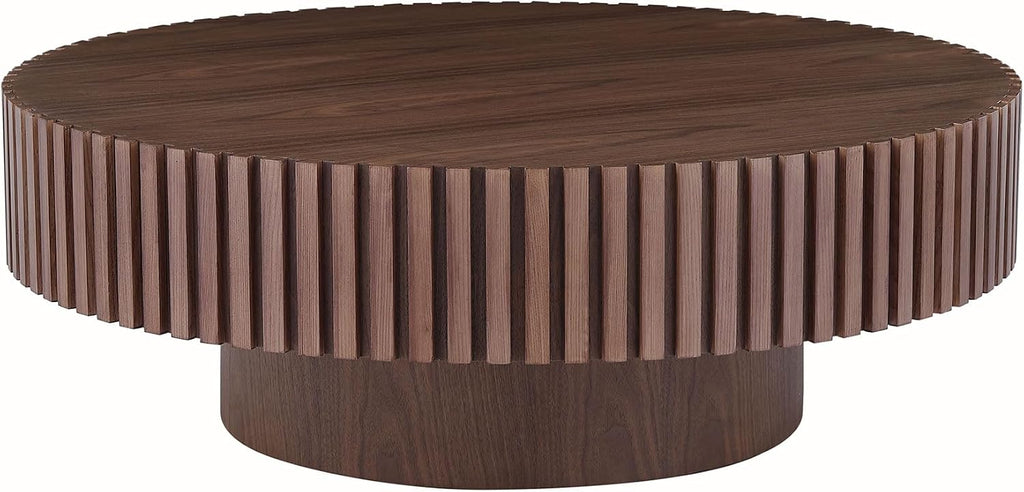 WILLIAMSPACE 39.4' Walnut Round Coffee Table, Modern Luxury Wood Circle Drum Center Table for Living Room, Accent Side End Table for Apartment, ø39.4'' x 13.4''H (Walnut)
