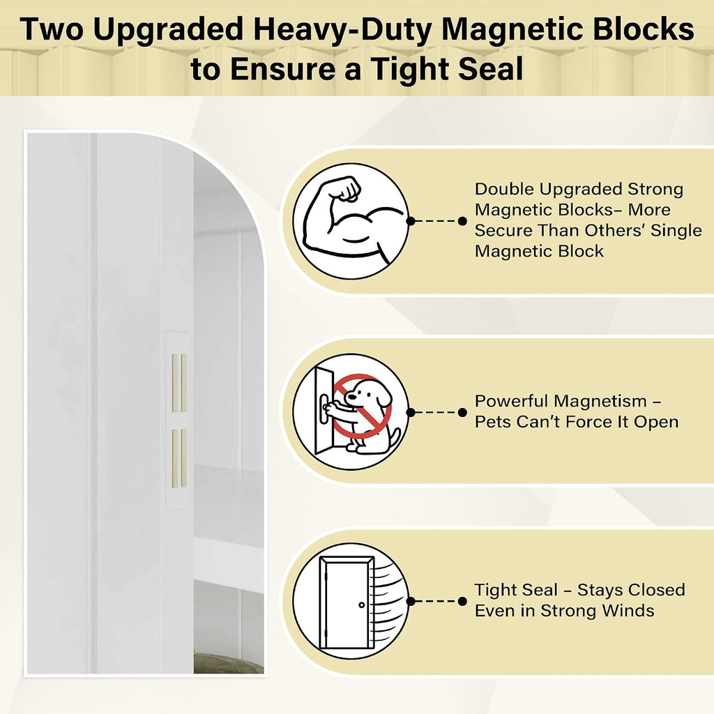 36'' x 80'' Accordion Door Interior, White PVC Powerful Magnetic Folding Door and Hardware Kit Included, Multifold Bifold Closet Doors for Closet Bathroom Doorway 24-36'' x 80'' - Single Layer