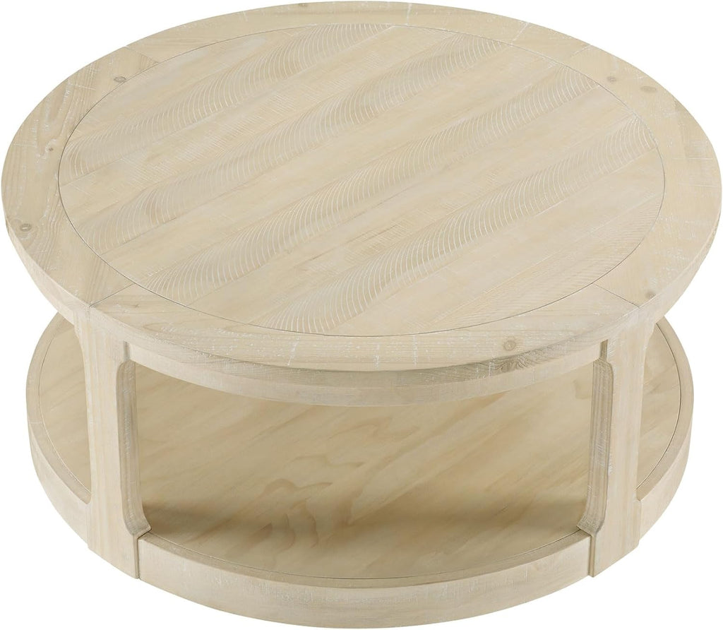 40'' Round Wood Coffee Table Circle Coffee Table with 4 Wheel for Living Room, Modern Retro Farmhouse Style, Easy Assembly, Oak/Wood(ø40'' x 17.52'')