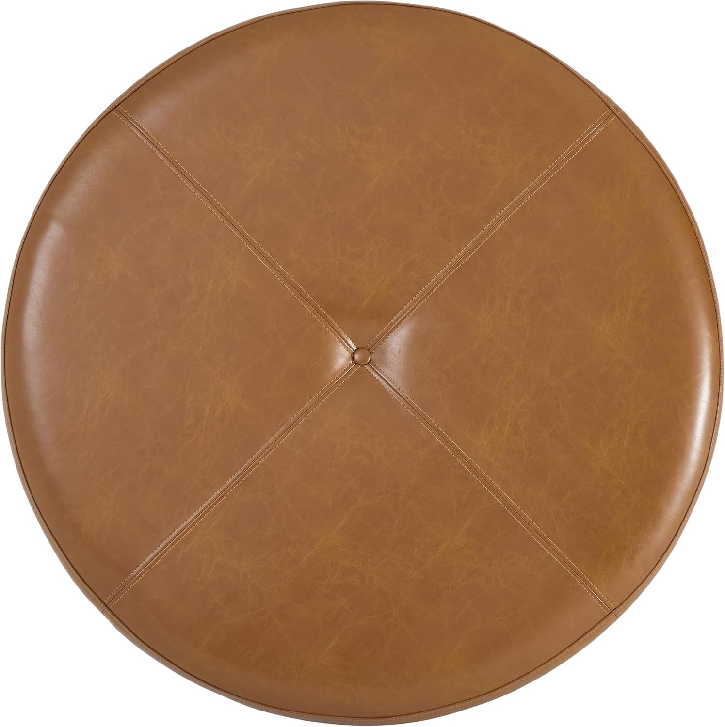 Christopher Knight Home Ladin Modern Round Ottoman Coffee Table, Faux Leather Cocktail Ottoman for Living Room Sofa, Entryway Comfortable Footstool, Wooden Ottoman Foot Rest, Light Brown+Walnut