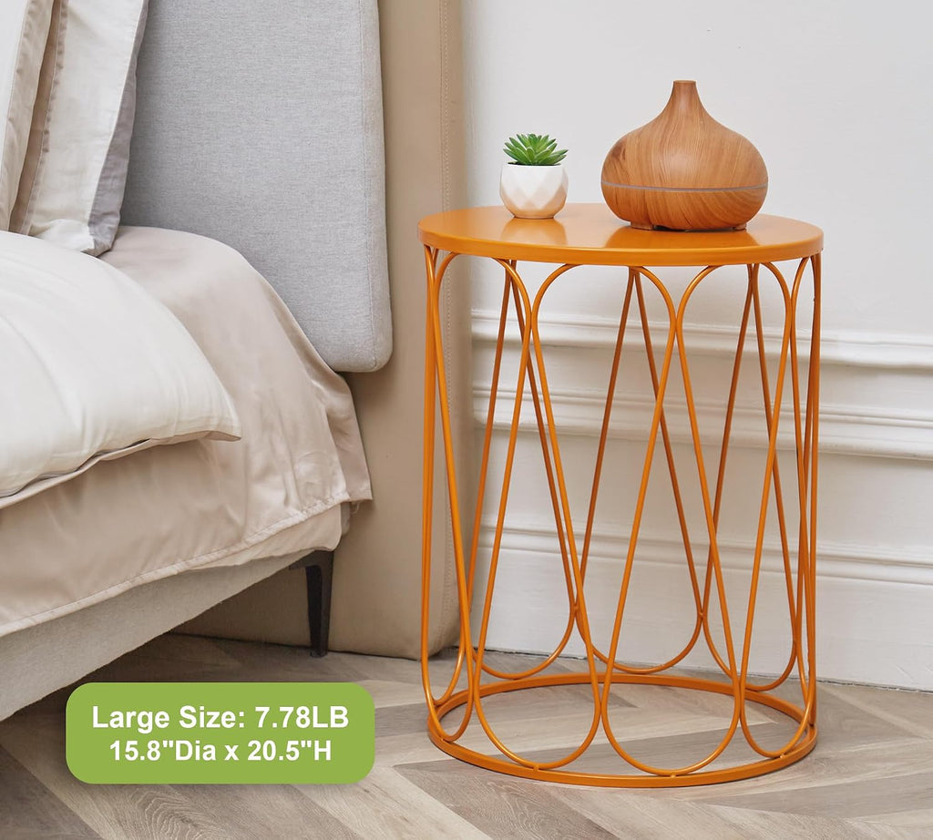 HFHOME Set of 3 Metal Outdoor Side Table, Nesting Round Coffee Table for Indoor Outdoor, Heavy Duty End Tables Plant Stand Living Room Garden Stool - Orange