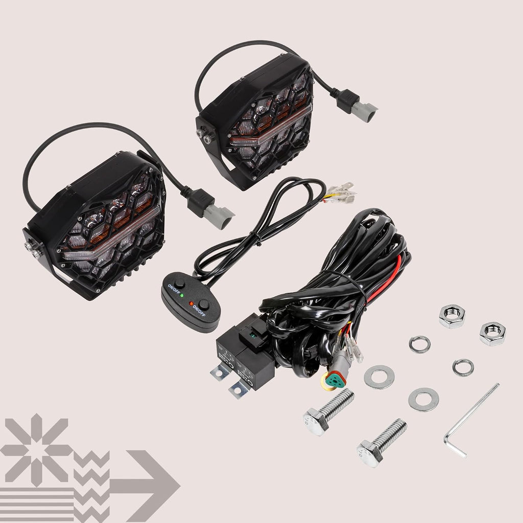 TRUE MODS 80W 5' Round LED Pods Offroad Light Pair Set [Side Shooter Optics] [Amber Turn Signal Marker Light] Off-Road Fog Driving Lights for UTV ATV Jeep Wrangler SxS 4x4 Truck Pick-Up Auto - Black
