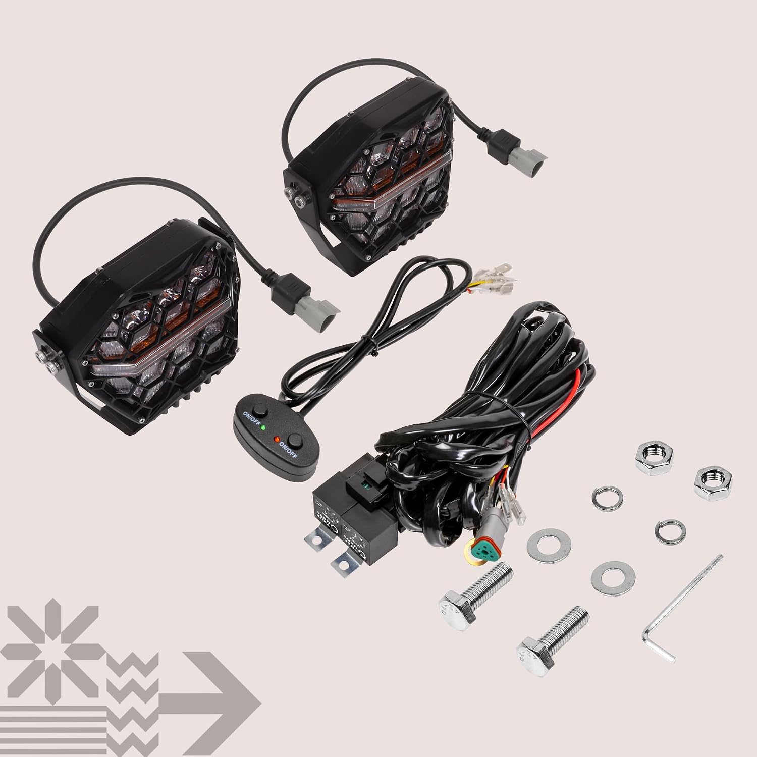 TRUE MODS 80W 5' Round LED Pods Offroad Light Pair Set [Side Shooter Optics] [Amber Turn Signal Marker Light] Off-Road Fog Driving Lights for UTV ATV Jeep Wrangler SxS 4x4 Truck Pick-Up Auto - Black