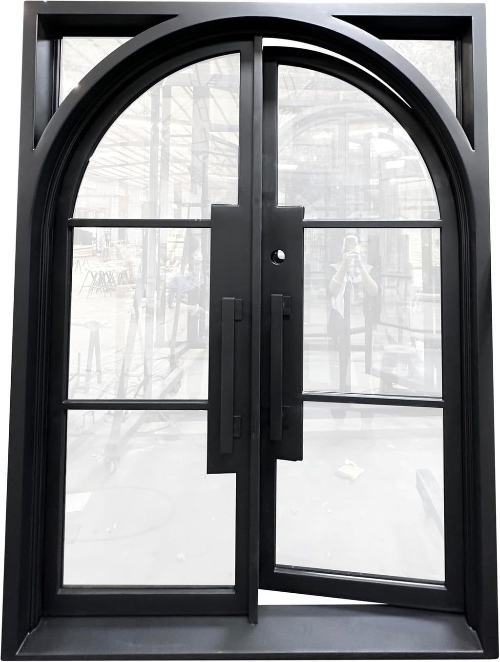 Dublin Model Exterior Double Front Entry Door Wrought Iron with Fixed Tempered Clear Low E Glass Inside Swing Matt Black Finish (Matt Black, 62 x 84)