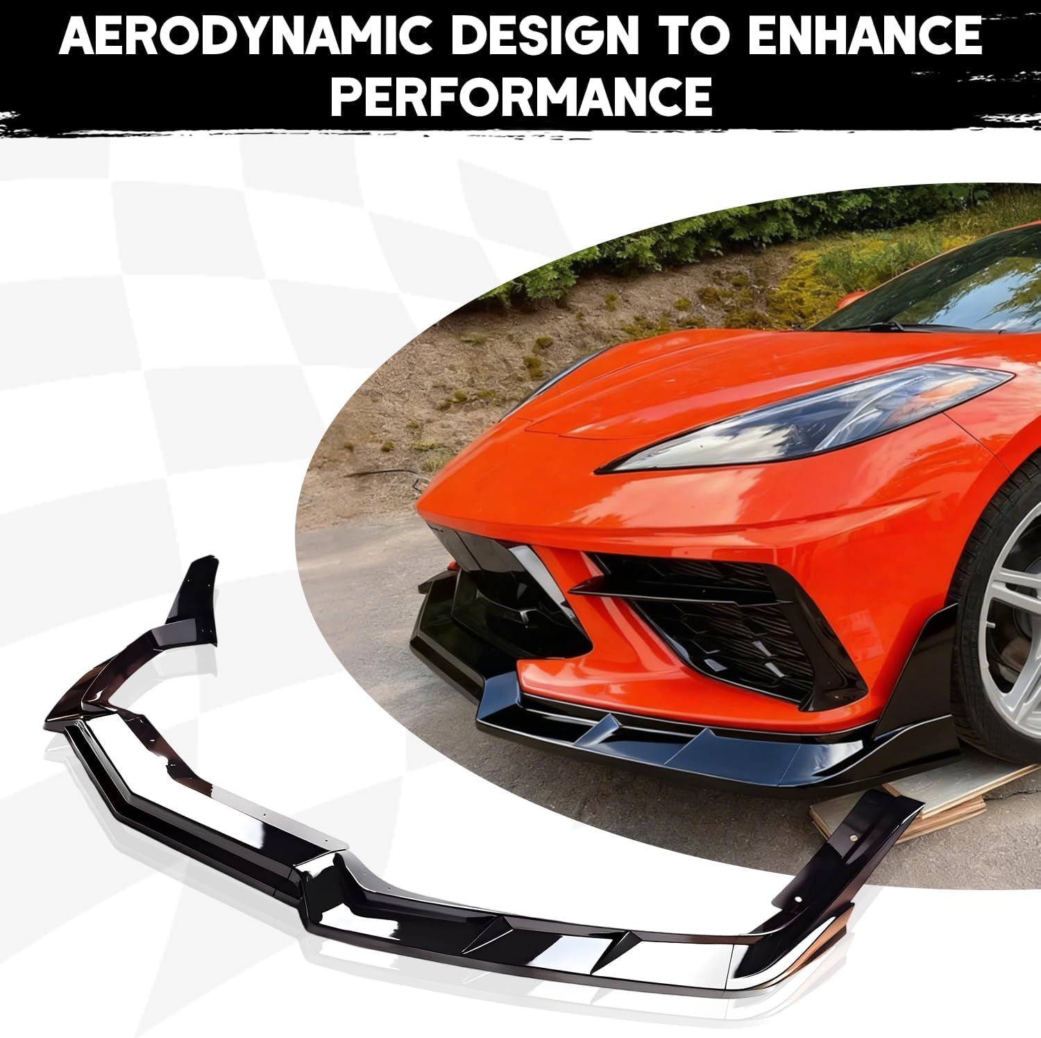 Front Bumper Lip Splitter Spoiler Compatible with Chevy Corvette C8 2020-2025, Corvette C8 Stingray Z51 Front Splitter Air Dams Chin Spoiler Auto Parts Replacement Accessories (Gloss Black)