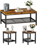 Coffee Table Set of 3,Industrial Coffee Table and 2 End Side Tables,Easy Assembly Coffee and End Tables Sets with Metal Legs, for Office, Living Room and Apartment (Brown)