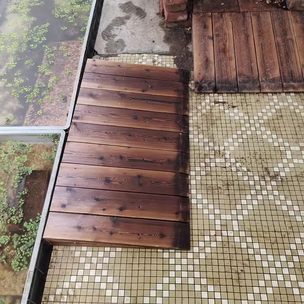 Wooden Threshold Ramp for Steps, 8in 10in 4in 7in Rise Front Door Ramp, Non-Slip Curb Ramp, Doorway Ramp Transition for Wheelchair/Walker/Cart/Scooter(60x80x25cm/24x31x10'')
