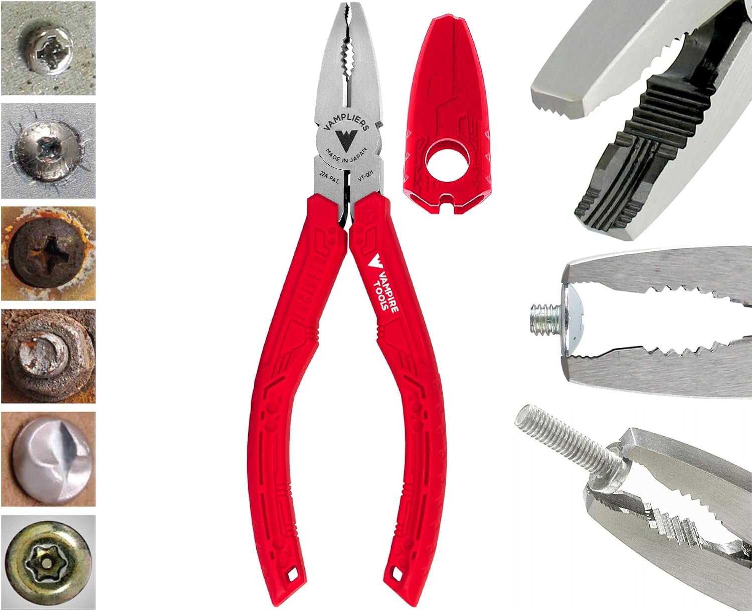 VAMPLIERS 10-PC Stripped Screw Extractor Tool Set with Toolbox Storage Case: 8x Made in Japan Screw Removal Pliers, 1x Vise-Grip Locking Plier & 1x Recessed Screw Extractor.