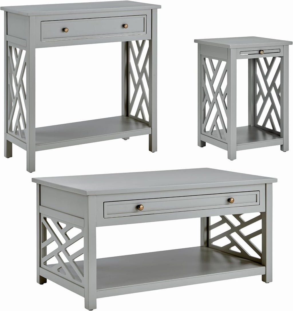 Alaterre Furniture Coventry 36' Coffee, End Tray and Console/TV Table, Set of 3, Grey