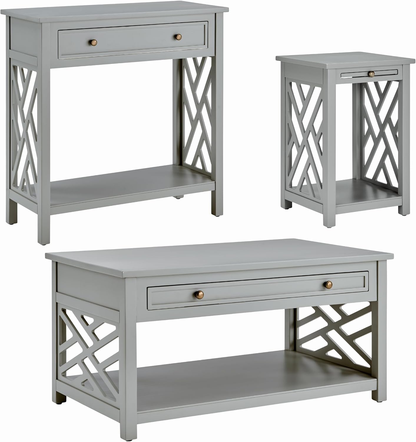 Alaterre Furniture Coventry 36' Coffee, End Tray and Console/TV Table, Set of 3, Grey
