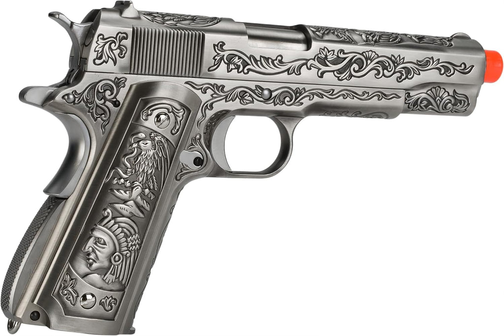 Evike Airsoft - WE-Tech Heavy Weight Filigree Airsoft 1911 Gas Blowback GBB Airsoft Pistol