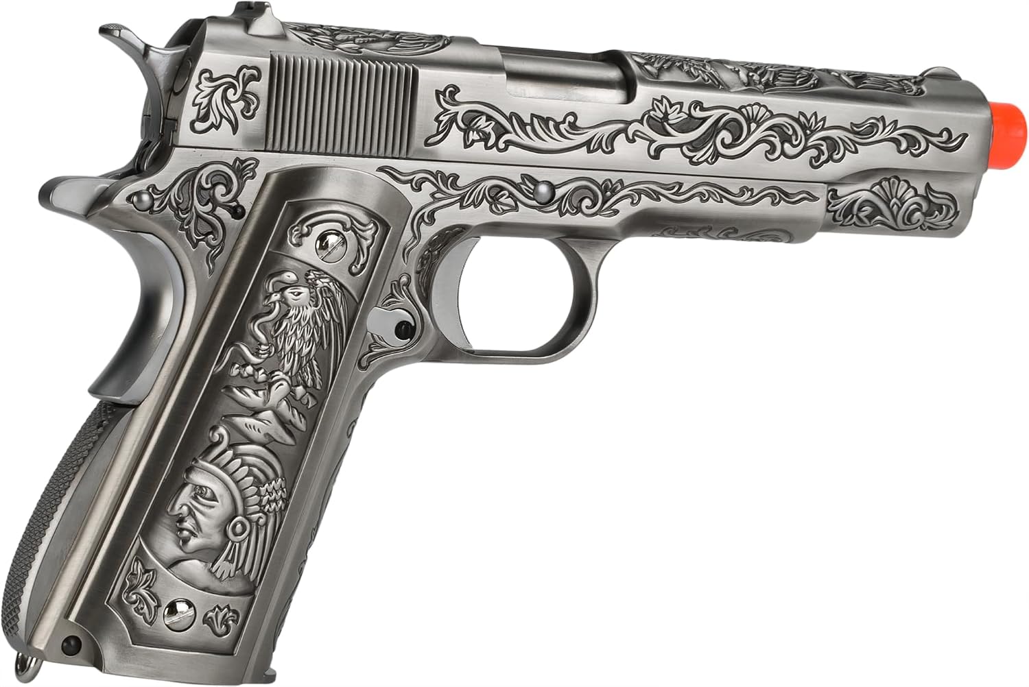 Evike Airsoft - WE-Tech Heavy Weight Filigree Airsoft 1911 Gas Blowback GBB Airsoft Pistol
