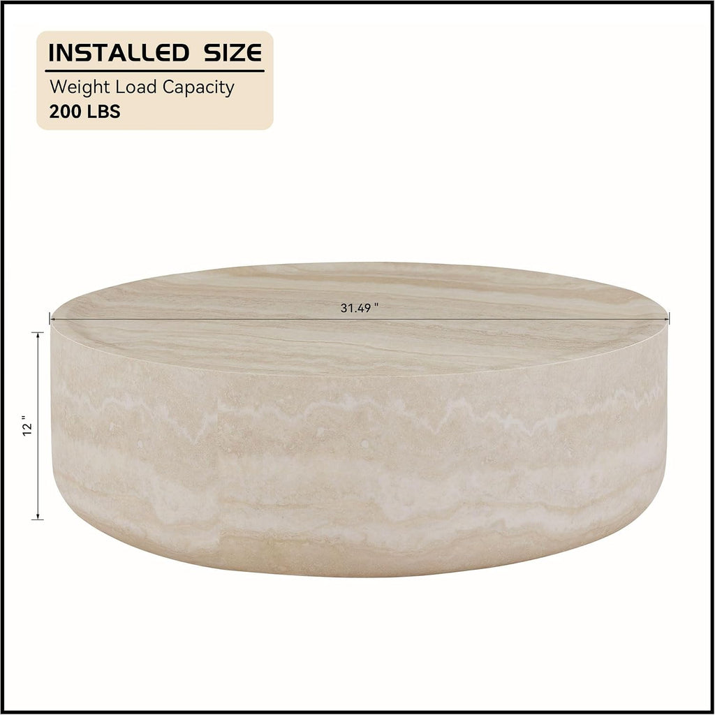 WILLIAMSPACE 31.49'' Round Coffee Table in Faux Marble, Modern Circle Fiberglass Drum Stone Center Table Side Table Tea Table for Living Room, No Need Assembly (Mars Pattern)