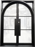 Dublin Model Exterior Double Front Entry Door Wrought Iron with Fixed Tempered Clear Low E Glass Inside Swing Matt Black Finish (Matt Black, 62 x 84)