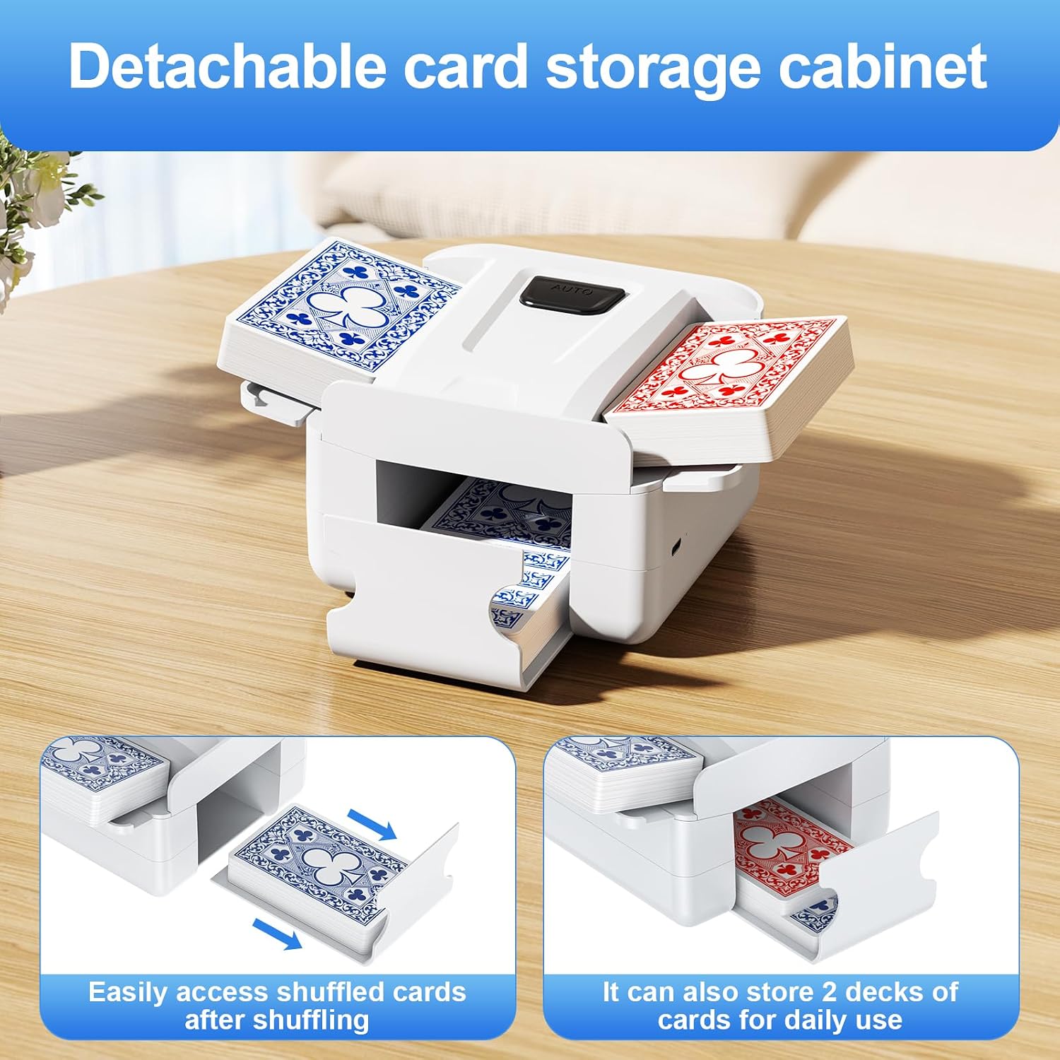 Automatic Card Shuffler, Electric Shuffling Machine for 1-2 Decks, Low Noise, Rechargeable & Portable Shuffler Machine for Poker, UNO, Blackjack, White