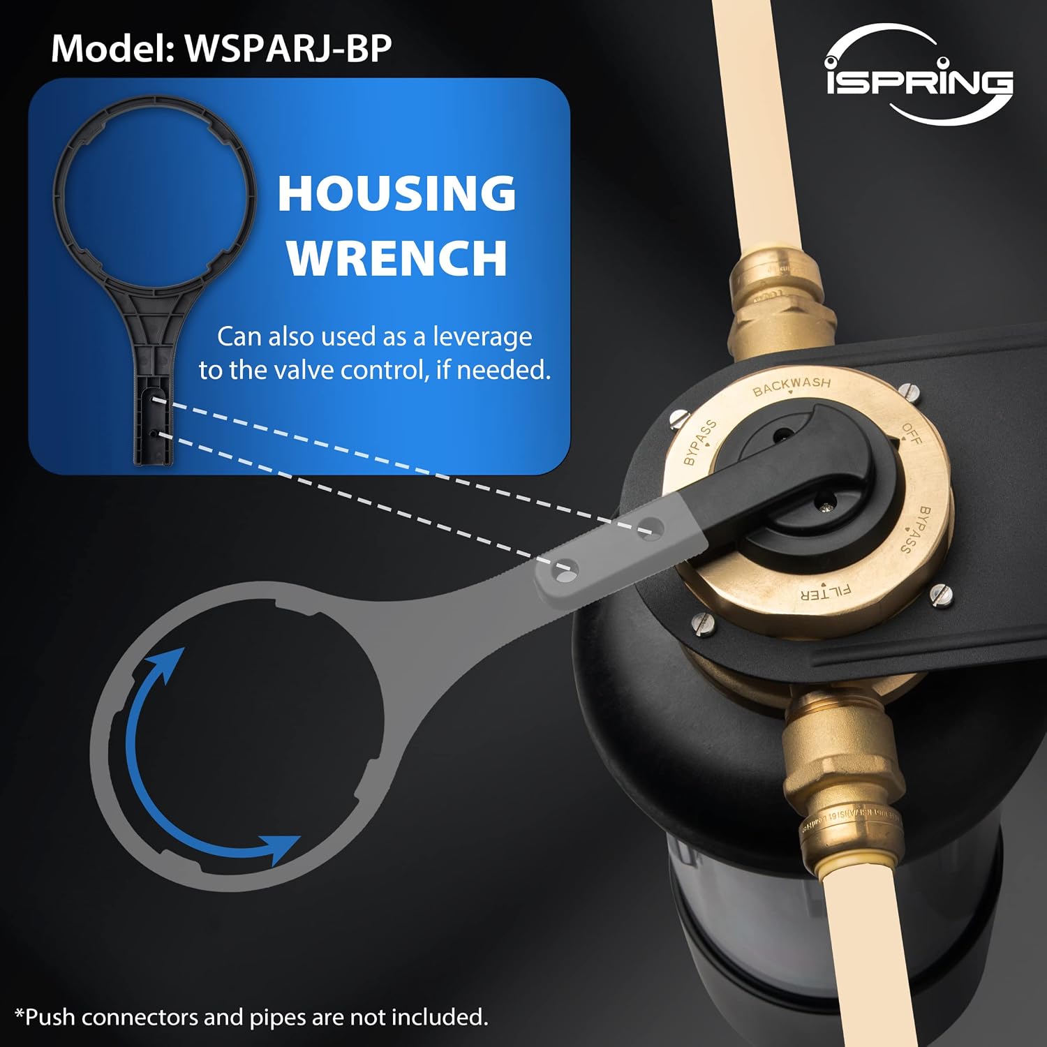 iSpring WSP50ARJ-BP Whole House Water Filter System Prefilter, Auto Flushing Spin Down Sediment Filter for Well Water, Integrated Bypass, 4-Mode Touch-Screen, Reusable, Jumbo Size, 50 Micron