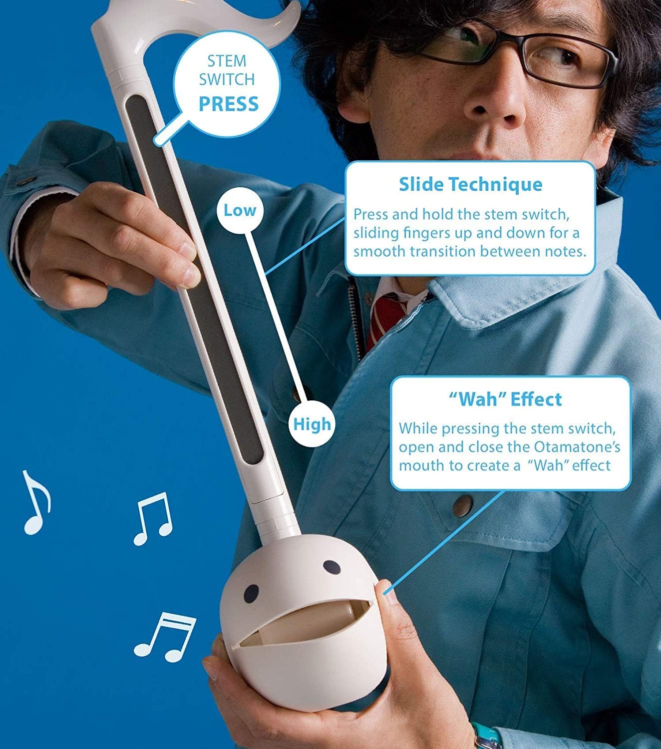 Otamatone Blue + White Electronic Musical Instrument Portable Synthesizer Collector's Set Deluxe + Regular 2 Pc Set