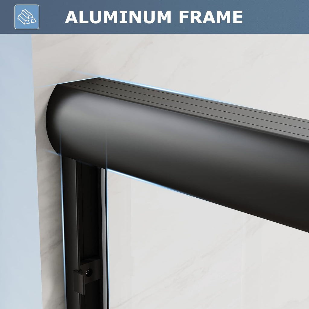 SUNNY SHOWER Double Sliding Glass Door 54' W x 72' H Shower Door 1/4' Tempered Glass Sliding Door Semi-Frameless Shower Glass Enclosure Bypass Walk in Shower Cabin, Matte Black